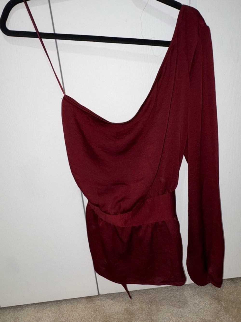 Express Burgundy One-Shoulder Draped Top